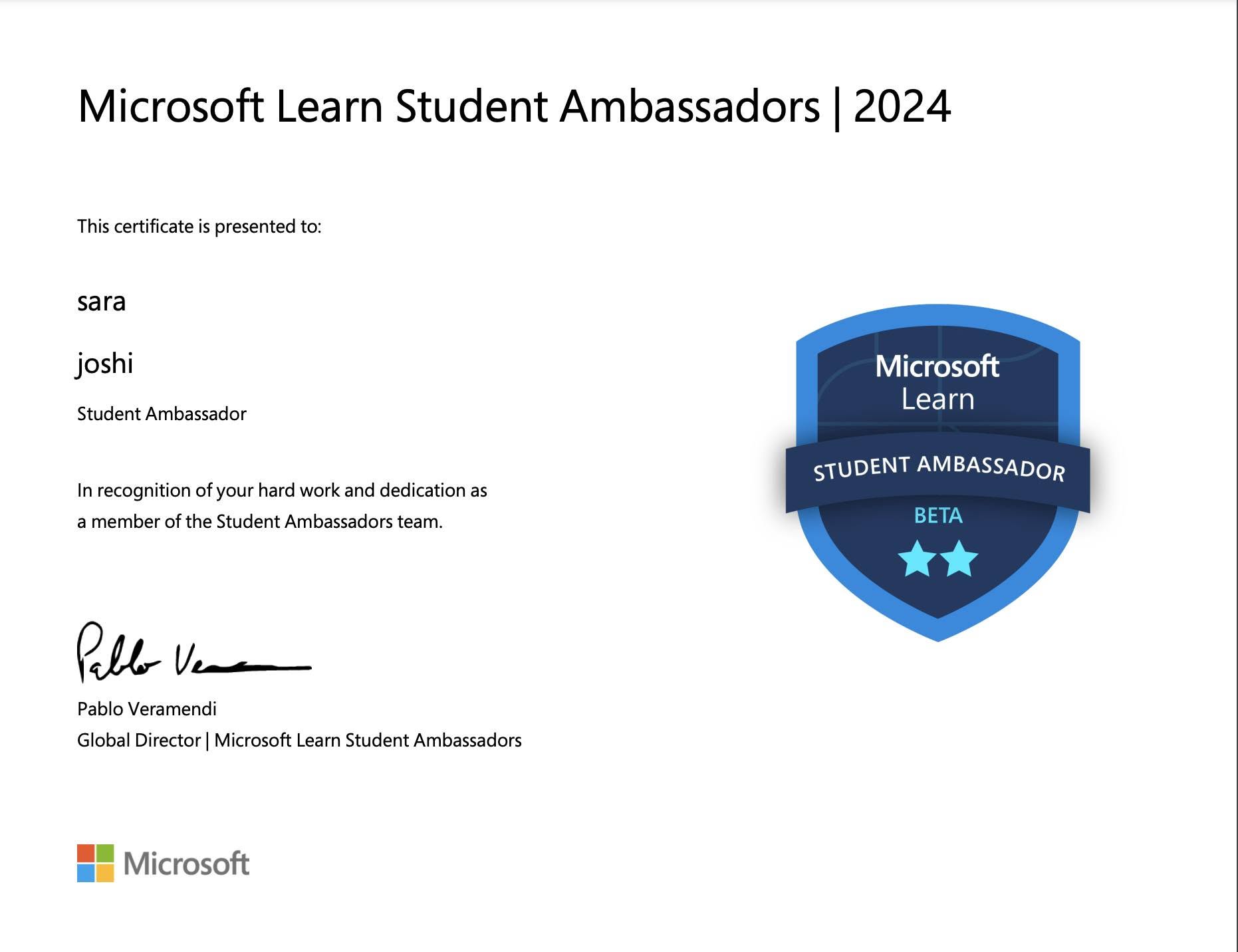 MLSA Certificate Preview